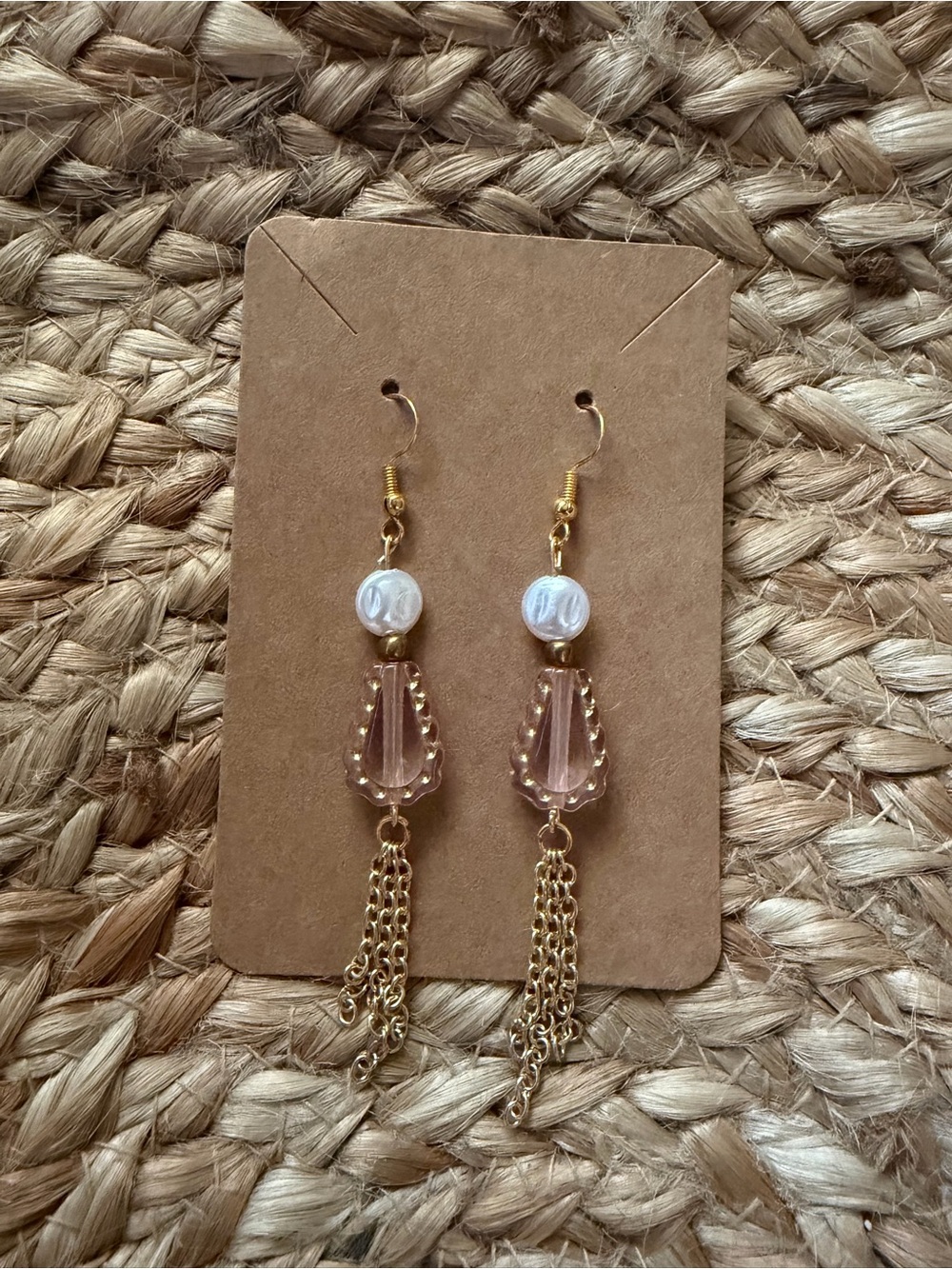Gold and Blush Dangle Earrings with Pearl Accent